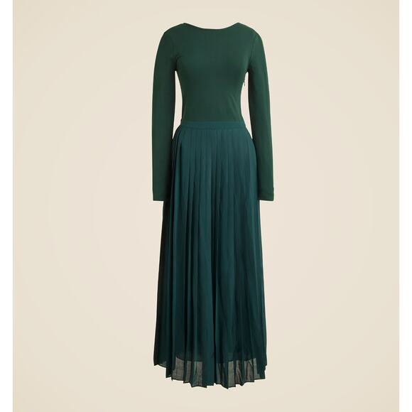 J.Crew Pleated Ballet Maxi Dress Stretch Cotton Blend Green Long Sleeve XS NWT - Picture 2 of 14